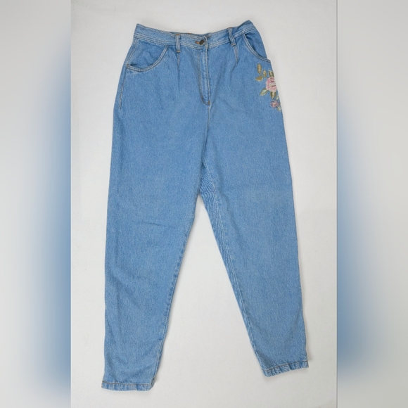 Together Vintage 90s Light Wash Embroidered Floral Tapered Jeans Women's 30x30 - Picture 2 of 12